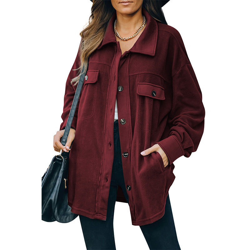 Women's Fleece Lapel Cardigan Jacket for Cozy Elegant Layering