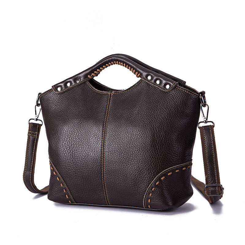 Women’s Designer Lychee Pattern Cowhide Leather Handbag Elegant Shoulder Bag