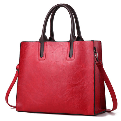 Women’s Large Capacity Soft Square Vertical Casual Leather Handbag Tote