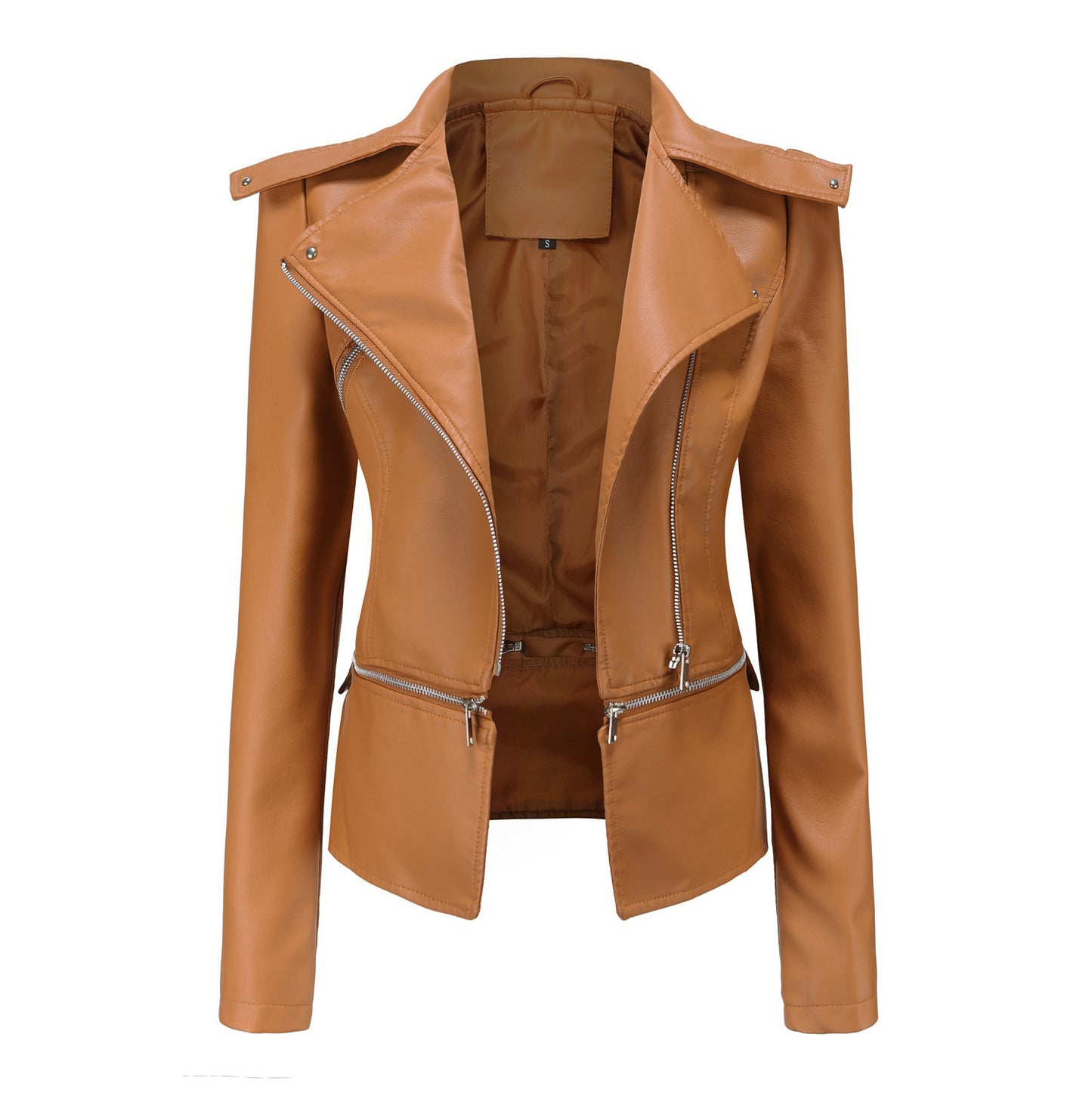 Women’s PU Leather Motorcycle Jacket with Faux Fur Lining