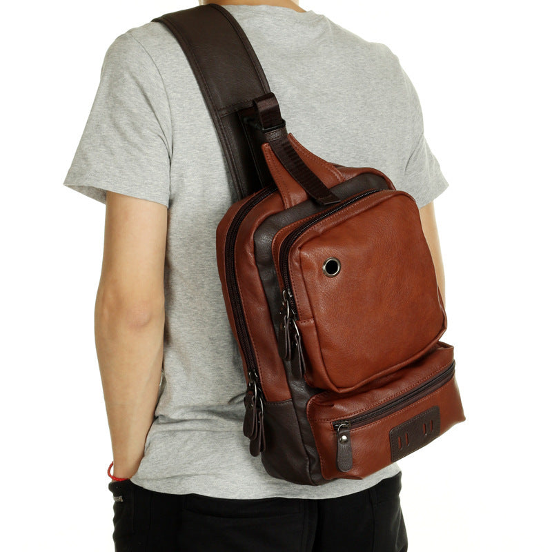 Men's Leather Backpack Outdoor Sport Chest Bag Satchel Travel Shoulder