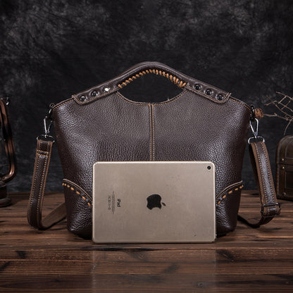Women’s Designer Lychee Pattern Cowhide Leather Handbag Elegant Shoulder Bag