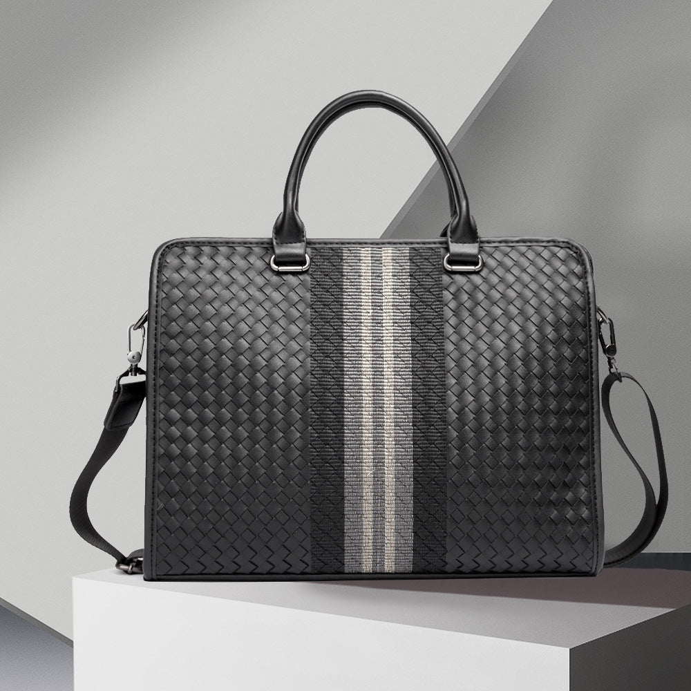 Men's Woven Business Casual Briefcase Shoulder Crossbody Computer Bag