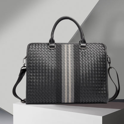 Men's Woven Business Casual Briefcase Shoulder Crossbody Computer Bag