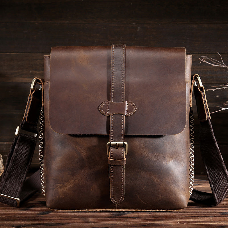 Men's Top Quality Leather Messenger Bag - Cowhide Square Shoulder Bag