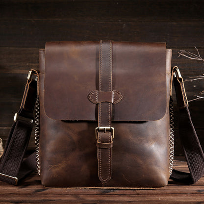 Men’s Leather Messenger Bag Cowhide Square Shoulder Handbag