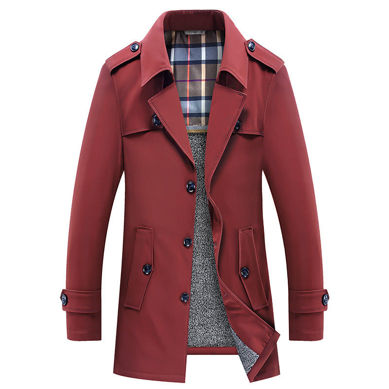 Men's Mid Length Business Winter Trench Coat with Classic Elegance