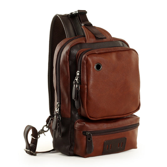Men's Leather Backpack Outdoor Sport Chest Bag Satchel Travel Shoulder