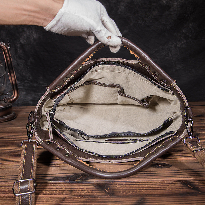 Women’s Designer Lychee Pattern Cowhide Leather Handbag Elegant Shoulder Bag