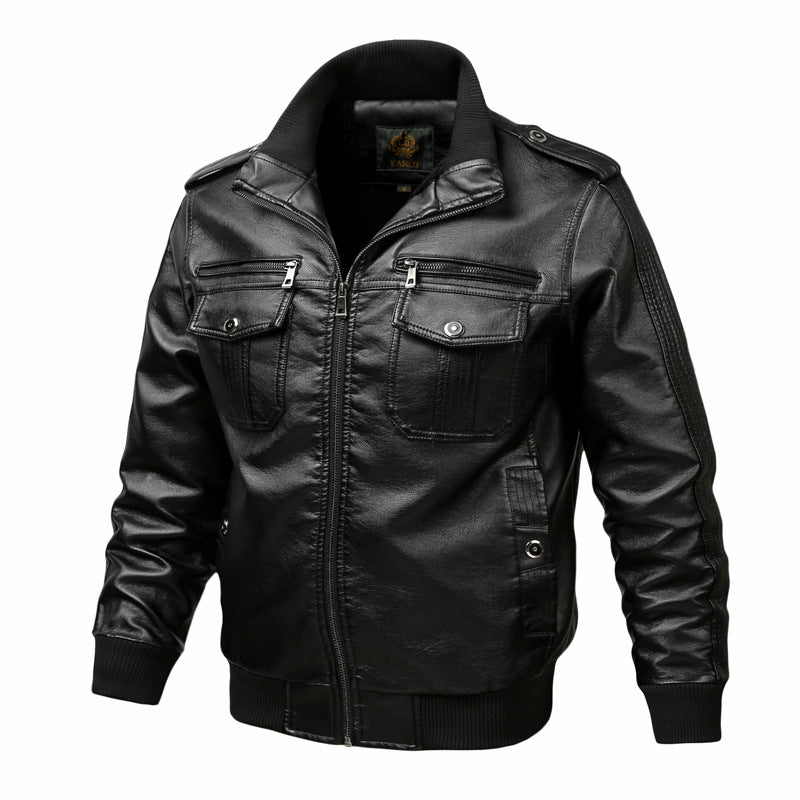 Men’s Oversized PU Leather Biker Jacket with Stand Collar