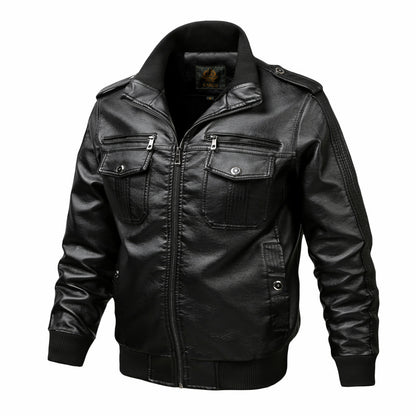 Men’s Oversized PU Leather Biker Jacket with Stand Collar