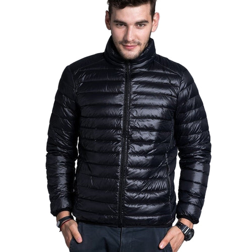 Men's Winter Duck Down Bomber Jacket with Hooded Cotton Design