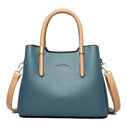 Women’s Large Capacity Horizontal Square Double Handle Leather Handbag