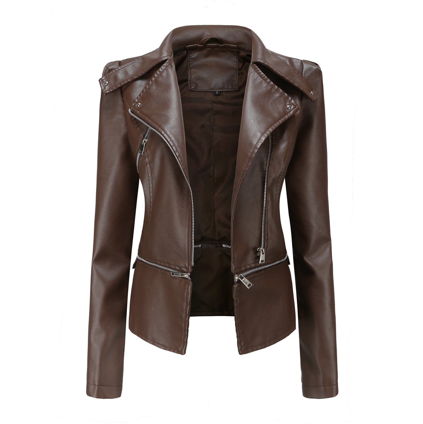 Women’s PU Leather Motorcycle Jacket with Faux Fur Lining