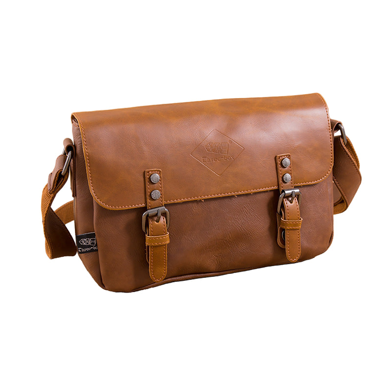 Men’s Retro PU Leather Flip Shoulder Bag Stylish Literary Satchel