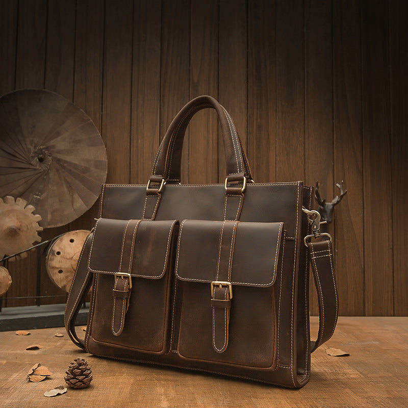 Mens Handmade Vintage Leather Briefcase - Cowhide Leather