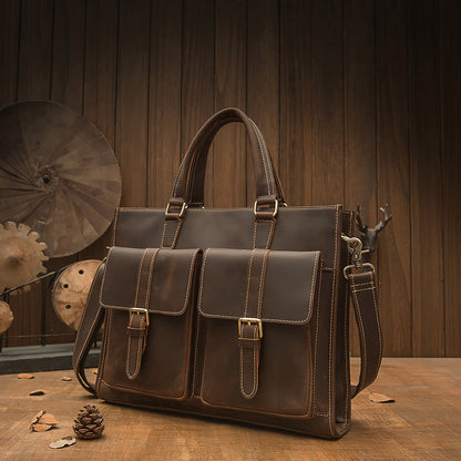 Men’s Handmade Vintage Cowhide Leather Briefcase Stylish Office Work Bag