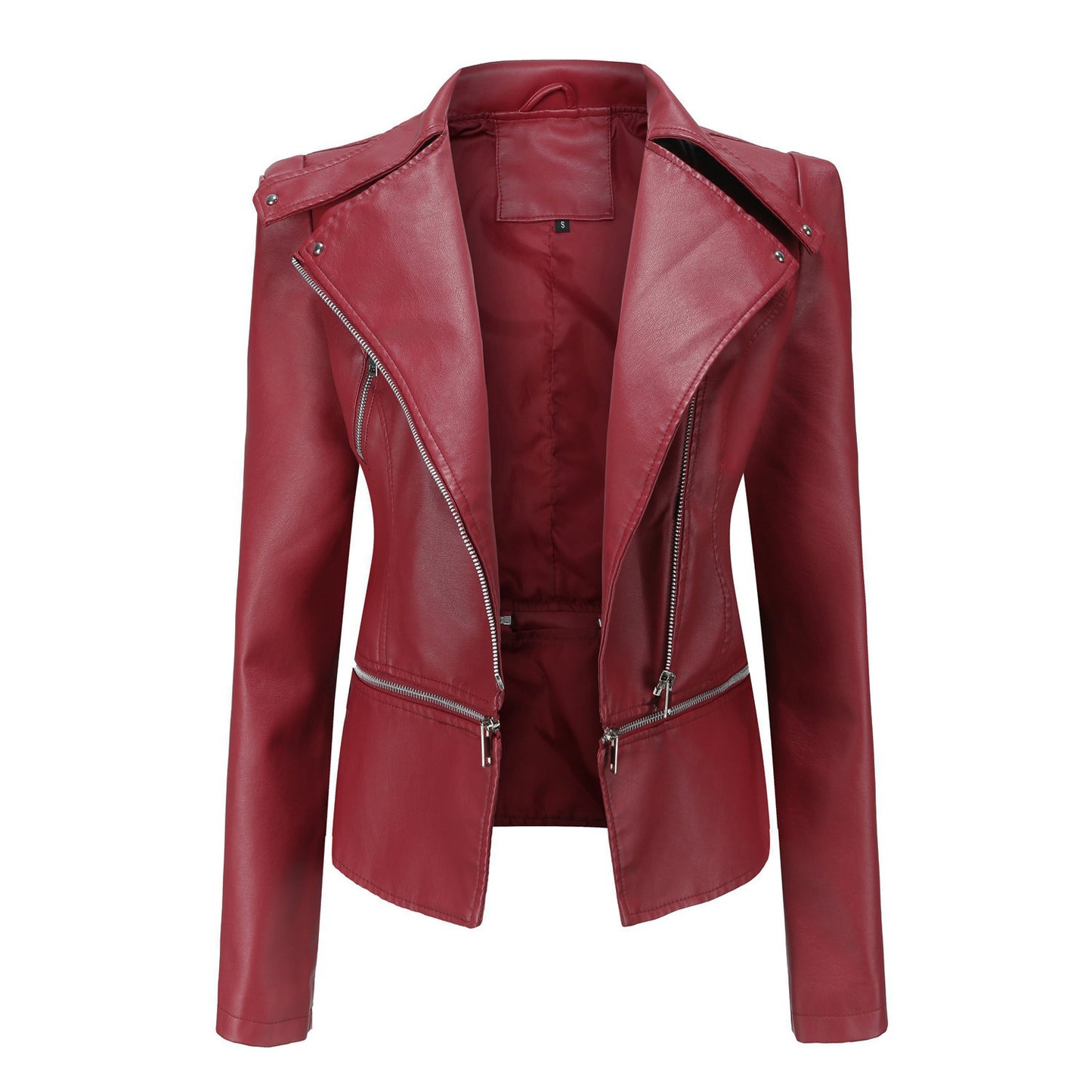 Women’s PU Leather Motorcycle Jacket with Faux Fur Lining