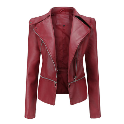 Women’s PU Leather Motorcycle Jacket with Faux Fur Lining