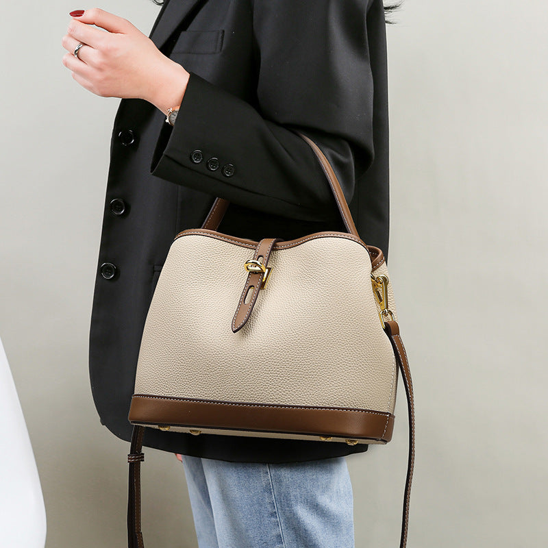 Womens Lychee Pattern Large Capacity Contrast Color Single Shoulder Messenger Bag