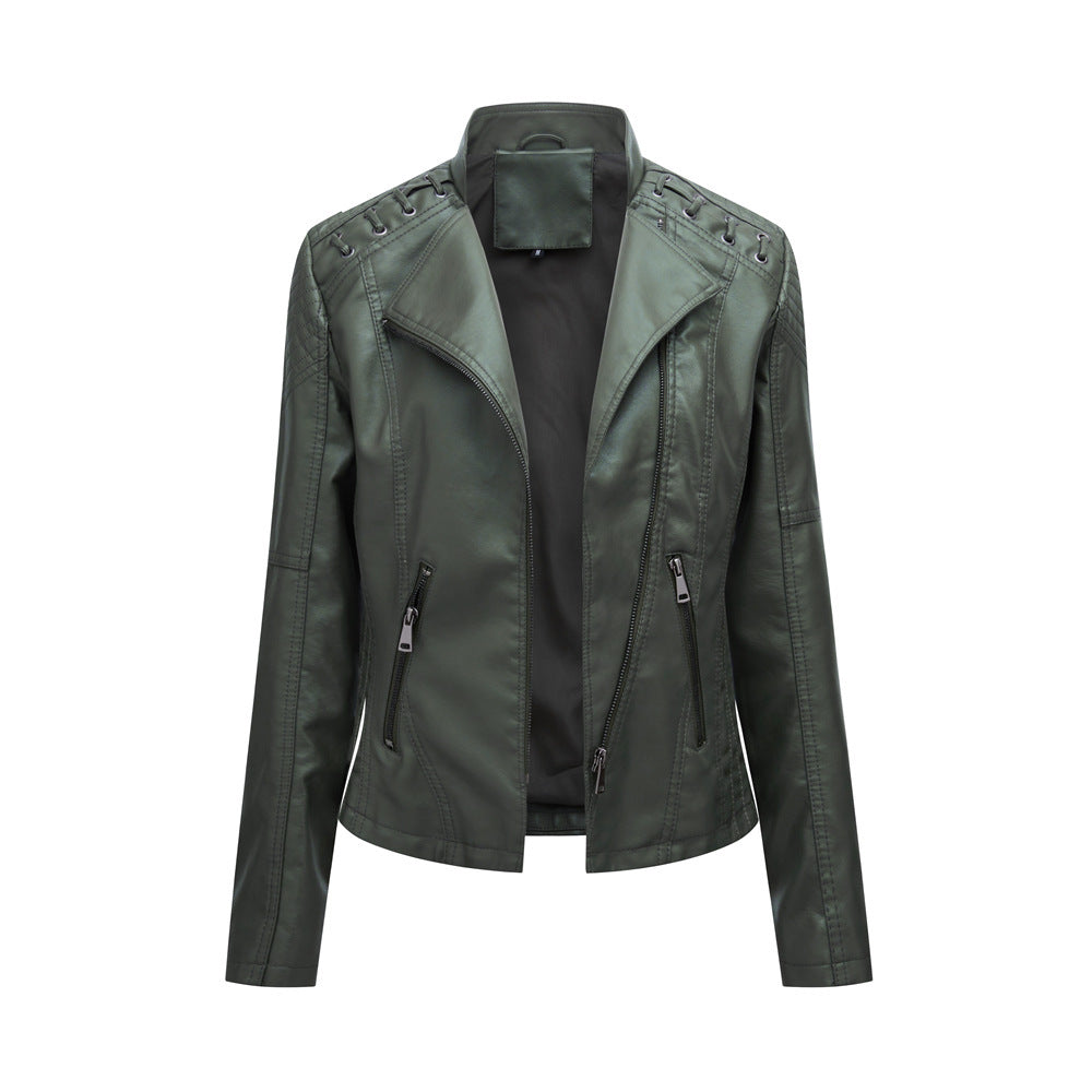 Women's Slim Fit PU Leather Motorcycle Jacket with Chic Style
