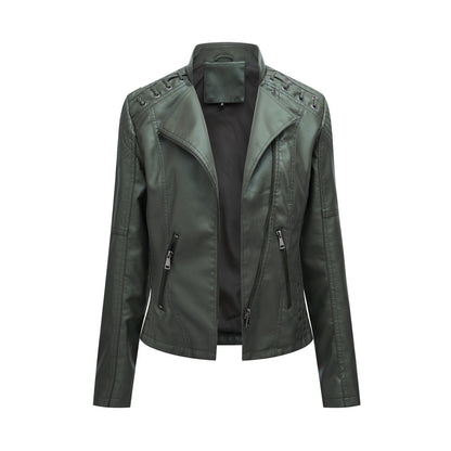 Women's Slim Fit PU Leather Motorcycle Jacket with Chic Style
