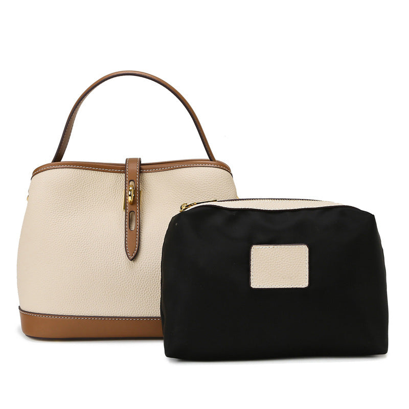 Womens Lychee Pattern Large Capacity Contrast Color Single Shoulder Messenger Bag