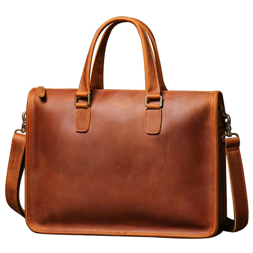 Men's Crazy Horse Leather Briefcase For Laptop | Shoulder Bags