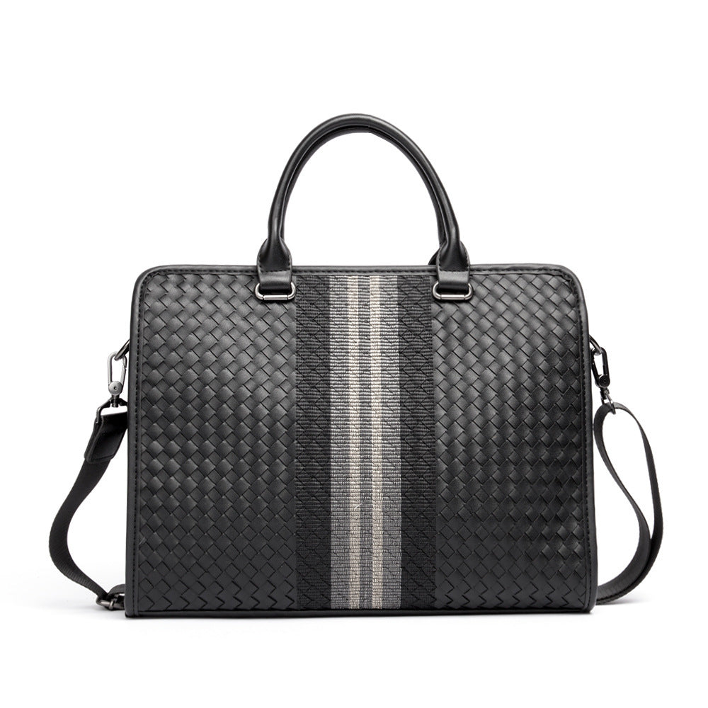 Men's Woven Business Casual Briefcase Shoulder Crossbody Computer Bag