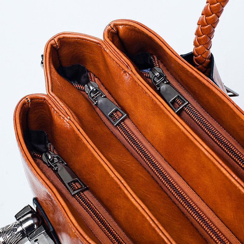 Women's Vintage Oil Wax Leather Luxury Handbag for Timeless Style