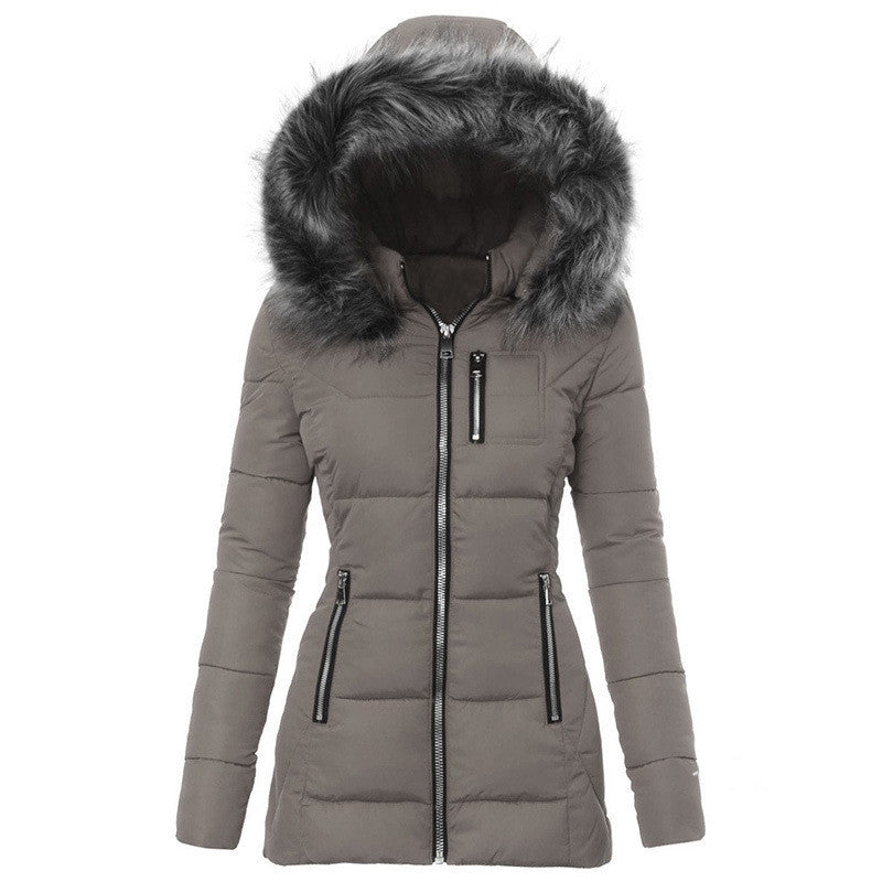 Women's Hooded Fur Cotton Jacket for Warm Outdoor Winter Comfort