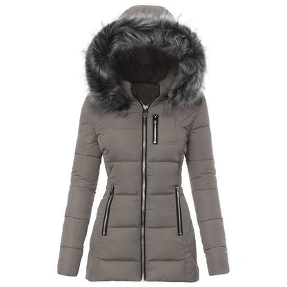 Women's Hooded Fur Cotton Jacket for Warm Outdoor Winter Comfort
