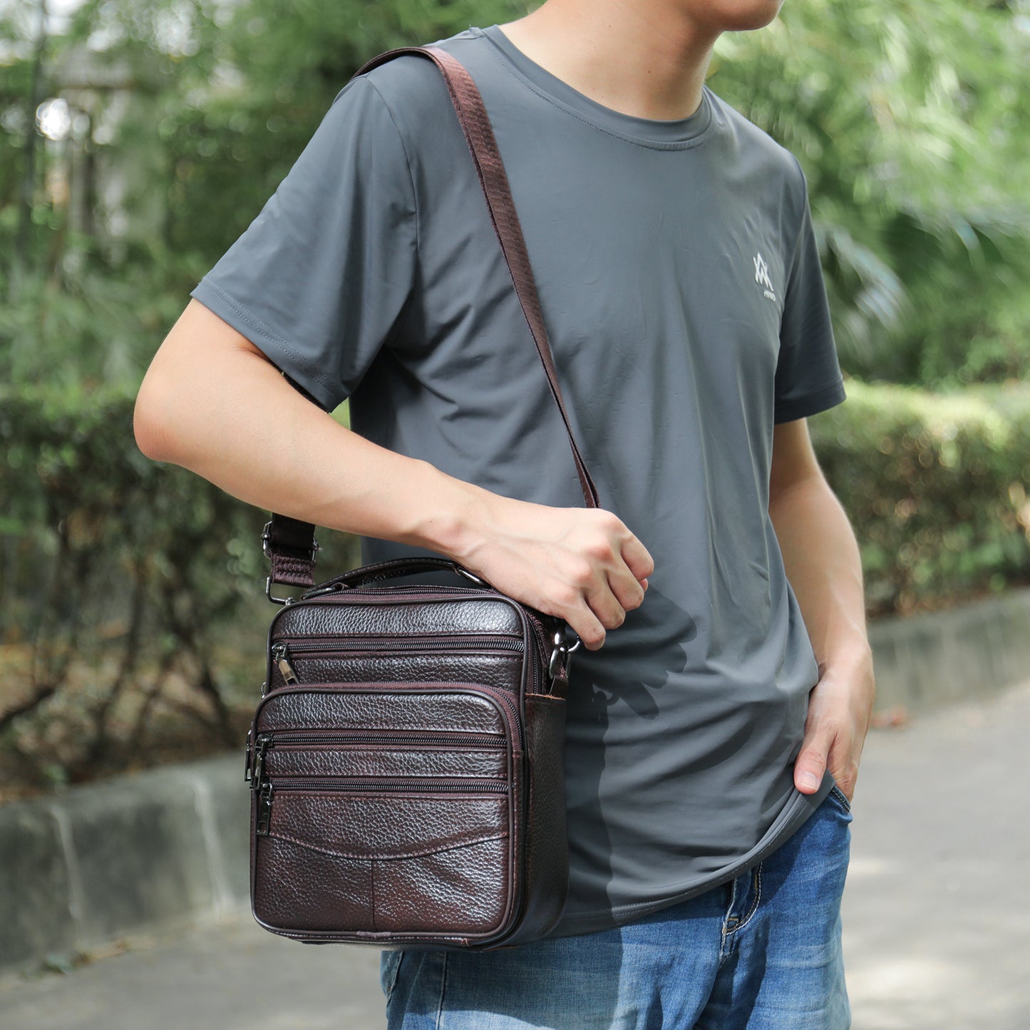 Men’s Casual Leather Messenger Bag First Layer Cowhide Shoulder Satchel