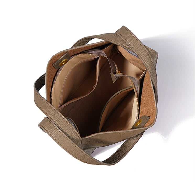 Women's Large Capacity Shoulder Bag | Sentong Qin Bucket First Layer Cowhide Tote