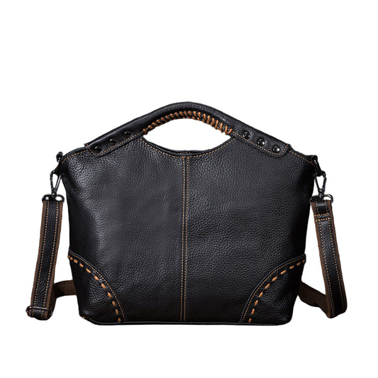 Women’s Designer Lychee Pattern Cowhide Leather Handbag Elegant Shoulder Bag