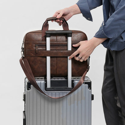 Men’s Retro Crazy Horse Leather Briefcase Stylish Office Work Bag