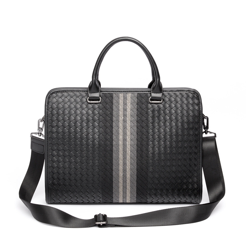 Men's Woven Business Casual Briefcase Shoulder Crossbody Computer Bag
