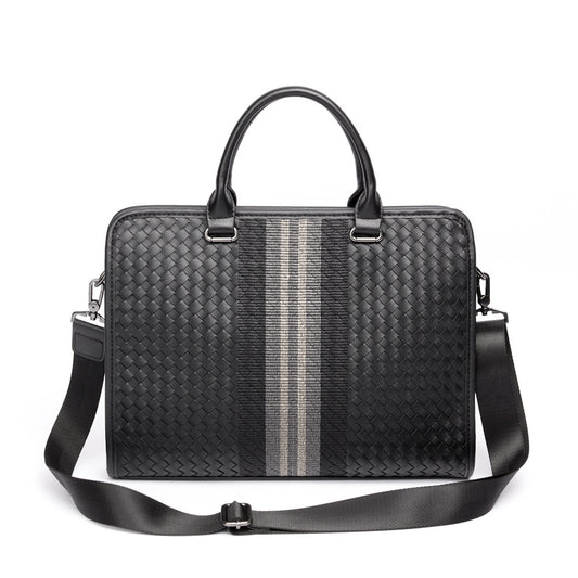 Men's Woven Business Casual Briefcase Shoulder Crossbody Computer Bag
