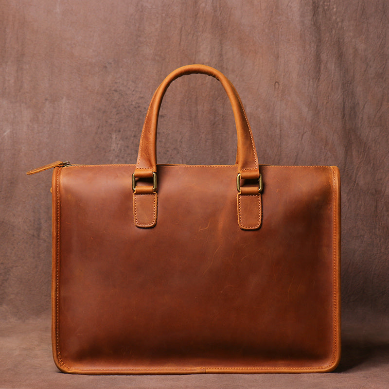 Men's Crazy Horse Leather Briefcase For Laptop | Shoulder Bags
