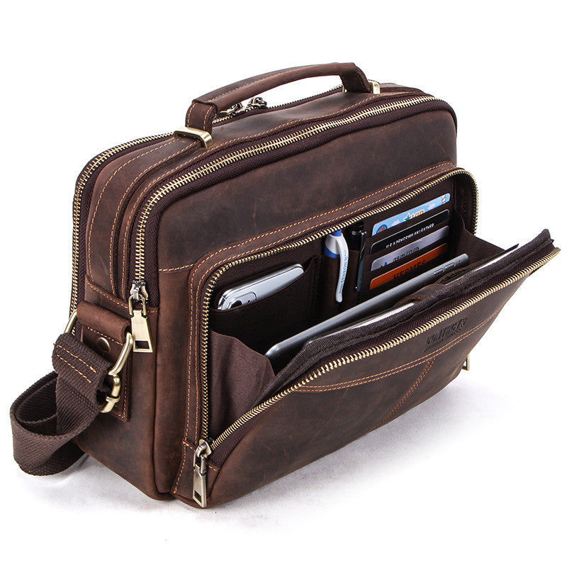 Mens Multifunctional Large Capacity Leather Bag