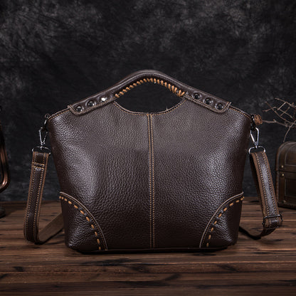 Women’s Designer Lychee Pattern Cowhide Leather Handbag Elegant Shoulder Bag