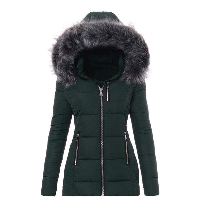 Women's Hooded Fur Cotton Jacket for Warm Outdoor Winter Comfort