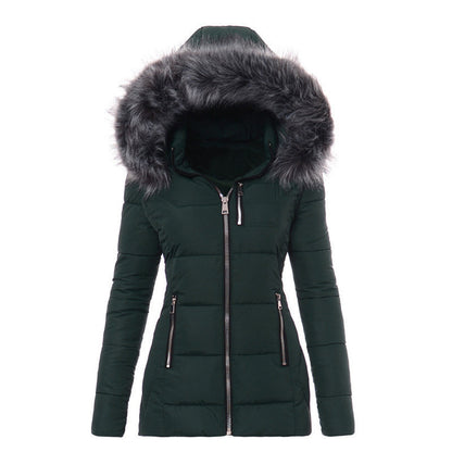 Women's Hooded Fur Cotton Jacket for Warm Outdoor Winter Comfort