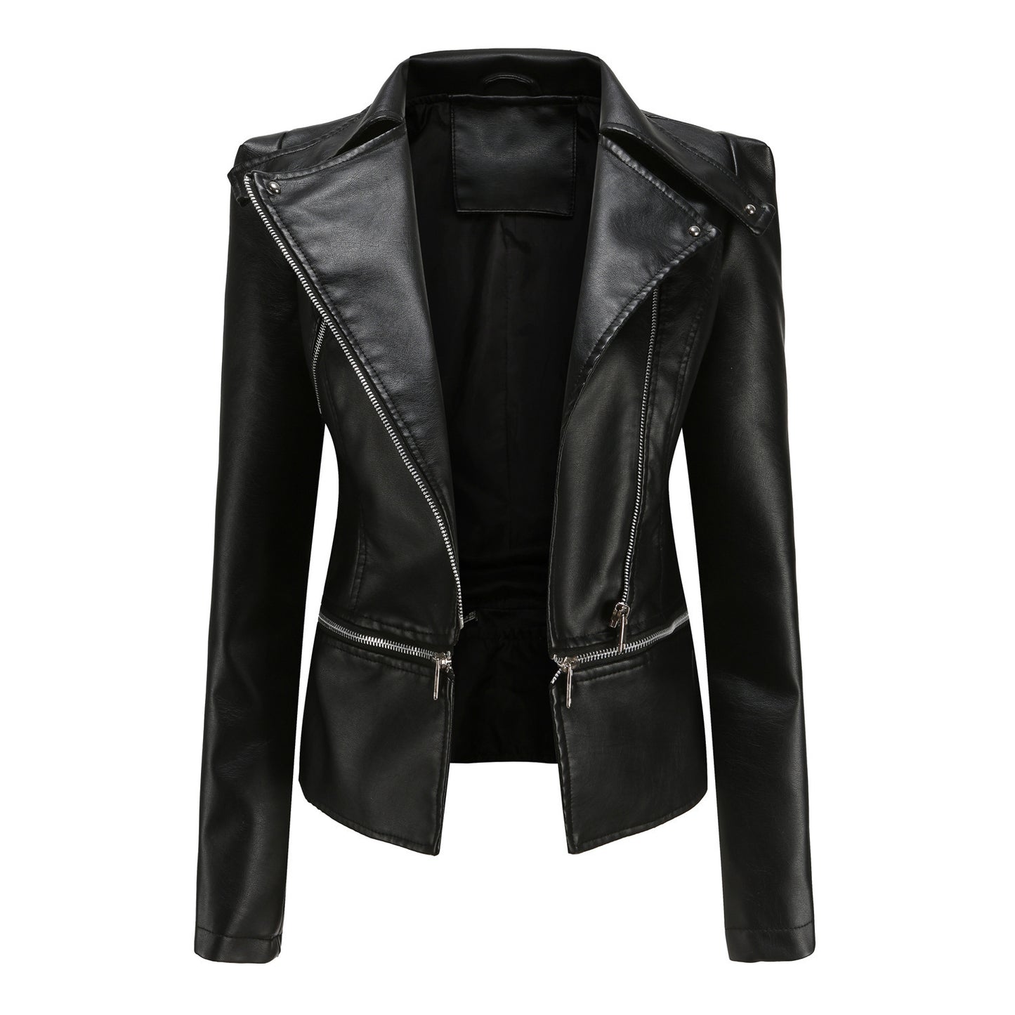 Women’s PU Leather Motorcycle Jacket with Faux Fur Lining