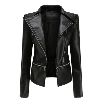 Women’s PU Leather Motorcycle Jacket with Faux Fur Lining