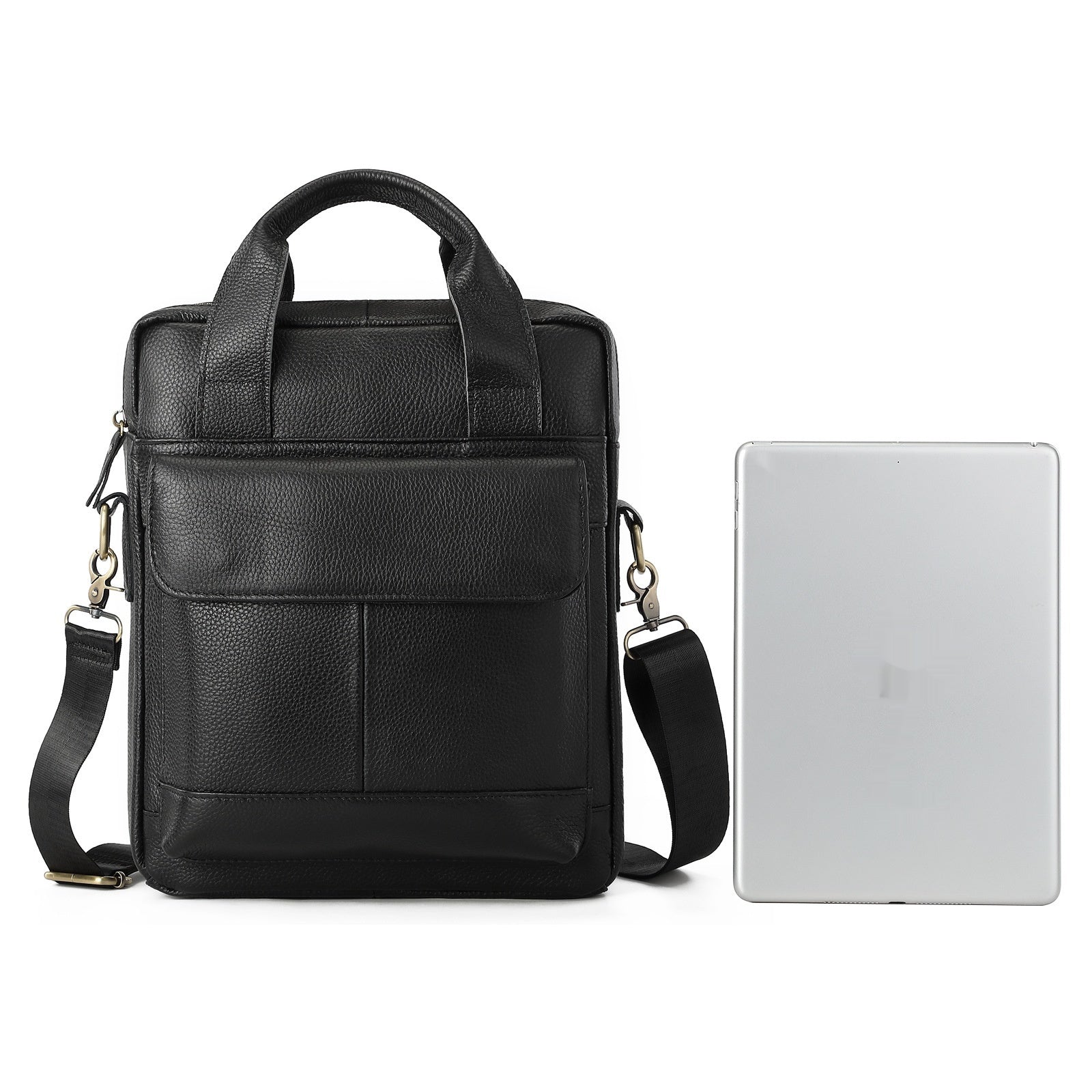 Mens Vertical Briefcase Retro Handbag - Genuine Cowhide Leather