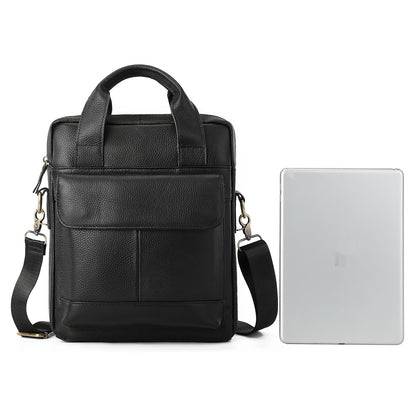 Men’s Genuine Cowhide Leather Vertical Briefcase Retro Business Handbag