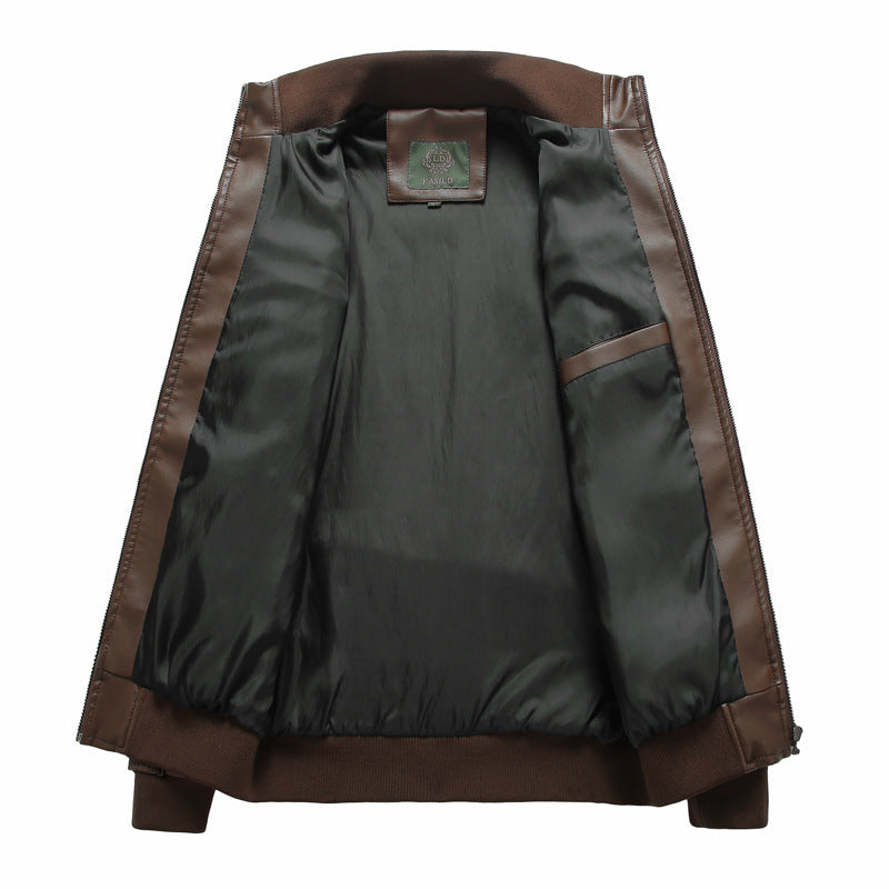 Men’s Oversized PU Leather Biker Jacket with Stand Collar