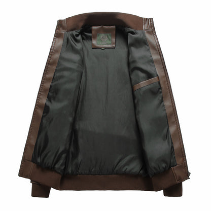 Men’s Oversized PU Leather Biker Jacket with Stand Collar
