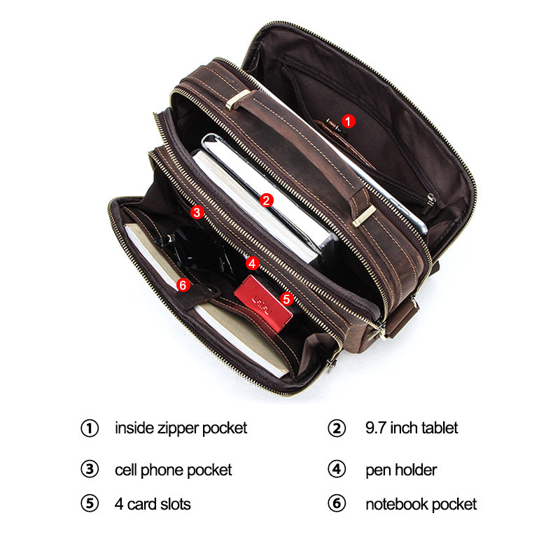 Men’s Multifunctional Leather Bag Large Capacity Travel Business Handbag